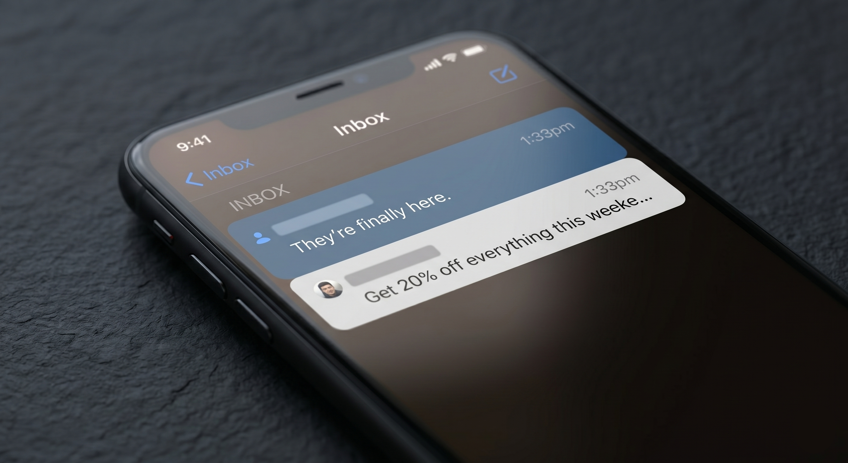 Mobile email inbox showing subject lines cut off on a phone screen